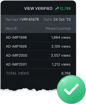 A billing receipt with a green verified check badge